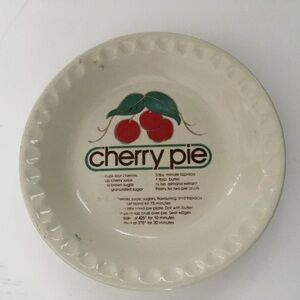 Pie Plate baking pan with. 
Cherry Pie recipe. Ceramic. Vintage